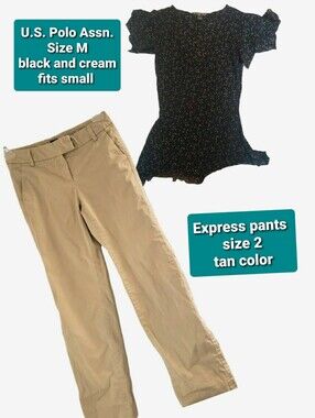 $20 Outfit Express Tan Straight-Leg Trousers And Top.